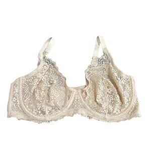 Dobreva Womens Nude Underwire Minimizer Bra Size 34E Cream Floral Lace Sheer